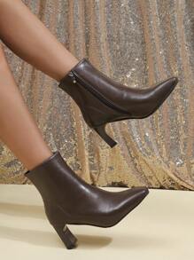 Quý cô Đúng mốt chất liệu da PU Giày bốt ngắn Với Pointed Toe , Dày Gót chân Và Phong cách Pháp , Giường đơn Mắt cá chân Khởi động - màu nâu - Xem 4