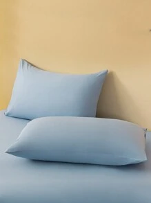 3入組肌膚友好、刷毛、洗過的平紋床上用品套裝，包括兩個枕套（1張床單和2個枕套），無皺紋和無荧光，適合機洗和裸睡 - 藍色 - 查看 5