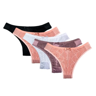 Kit 5 Calcinhas Tangas Detalhe Em Renda Conforto Adulto Atacado