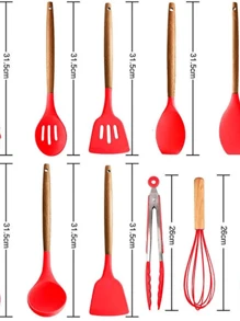 FANOVA Set Of 12 Silicone Kitchen Utensils Spatulas With Wooden Handle - 紅色 - 查看 4