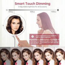 AMIRO Mate S Illuminated LED Makeup Mirror, 8 Inch Rechargeable Adjustable Brightness Makeup Mirror, Memory Function, Touch Screen Control, 180° Rotation, Detachable 5x Magnifying Mirror, Home Portable Travel Mirror, White - White - View 8