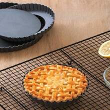 1個不沾可拆式水果派模具（請檢查尺寸）,烘焙工具烤盤披薩盤,底部可拆式不沾且邊緣帶波浪形