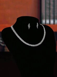 1 件女士三串闪亮锆石水钻项链，银色，适合度假、正式晚会 - 銀色 - 查看 2