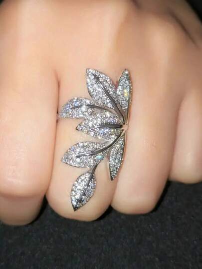 1 件奢华叶形方晶锆石戒指，适合女士婚礼订婚派对珠宝情人节礼物