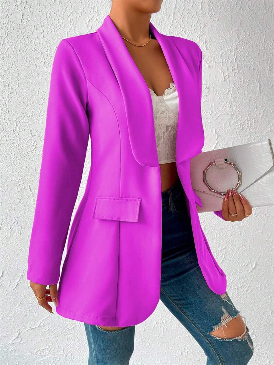 A&DD MODA, REF: 4043 - Blazer feminino alfaiataria maxi longo, manga bufante, gola lapela clássica, acinturado e elegante, blazer social moderno, peça sofisticada, design slim fit, botões frontais, look chique e despojado, ideal para eventos e trabalho, terninho feminino fashion, alta costura - Roxo - Visão 1