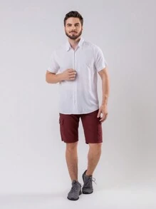 Manflnity Basics Homens 1 peca Camisa Solido Abotoar