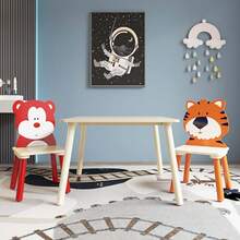 Kids Table and 2 Chairs Set, 3 Pieces Toddler Table and Chair Set, Wooden Activity Play Table Set - Gấu & Hổ - Xem 1