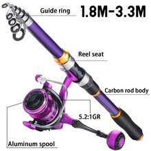 Sougayilang伸缩式鱼竿和纺车轮套装 1.8-3.3米 便携式超轻碳纤维鱼竿和1000-5000系列 5.2:1齿轮比渔轮套装 钓鱼用具 - 紫色 - 查看 5
