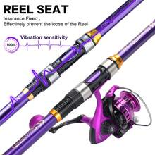 Sougayilang伸缩式鱼竿和纺车轮套装 1.8-3.3米 便携式超轻碳纤维鱼竿和1000-5000系列 5.2:1齿轮比渔轮套装 钓鱼用具 - 紫色 - 查看 7