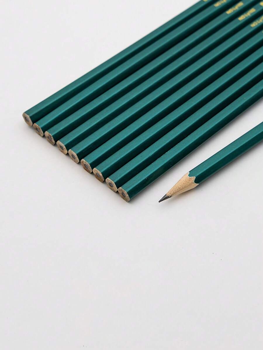 10入組六角形綠色竿鉛筆適用於寫作,繪畫,素描 - 軍綠色 - 查看 1