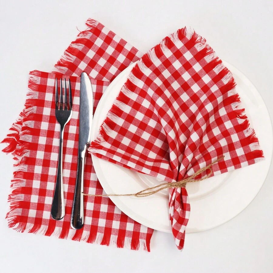 Red Checked Napkins Party Supplies - red & white - View 1