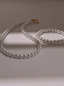 Faux Pearl Necklace Bracelet Set For Men Fashion Jewelry