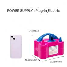 1套電動氣球幫浦帶綁紮工具，便攜式電動氣球吹氣球機氣球氣泵雙噴嘴玫瑰紅 110V 220V 600W 氣球充氣機適用於派對裝飾 - 歐洲插頭 - 查看 8