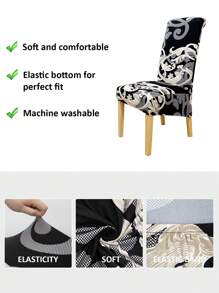 1 件印花椅套,現代彈性聚酯纖維可拆卸全包裝餐椅套,適合客廳、餐廳、家庭使用 - 黑與白 - 查看 5