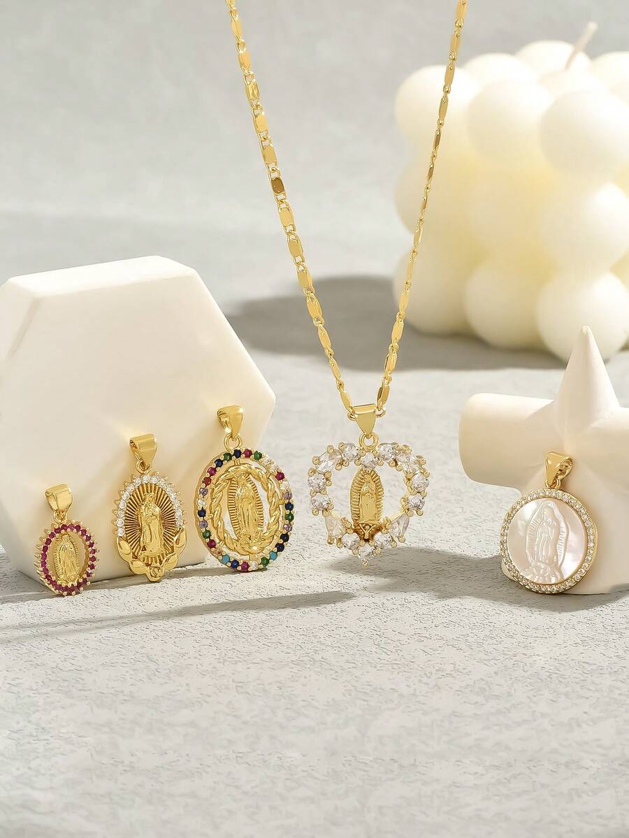 女士金色圖案銅鑲嵌吊墜項鍊,時尚珠寶配件,適合節日禮物派對