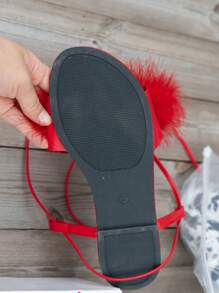 Sandalias planas de moda de mujer con decoración de piel, zapatillas de playa informales con correa, zapatos de gran tamaño para mujer europeos y americanos - Rojo - Ver 7