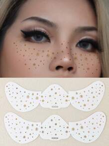 2 pcs Gold face freckle/ Snowflake face temporary tattoo/ Party makeup - Gold - View 1