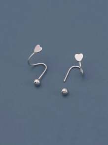 女士钛钢爱心耳钉 个性化珠宝礼物 - 銀色 - 查看 4