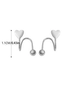 女士钛钢爱心耳钉 个性化珠宝礼物 - 銀色 - 查看 3