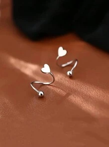 女士钛钢爱心耳钉 个性化珠宝礼物 - 銀色 - 查看 1