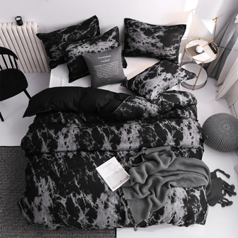 Black Marble Pattern Quilt Cover Set With Pillowcase (3pcs) - Duvet Cover Set