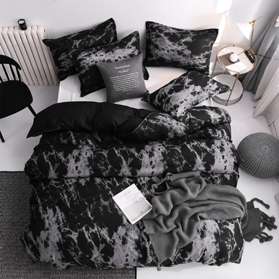 Black Marble Pattern Quilt Cover Set With Pillowcase (3pcs) - Duvet Cover Set