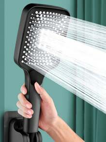 Tatukiko 1pc High Pressure Square Shower Head With Large Water Holes, Handheld Bathroom Fixtures Home Bathroom Decor Fall Decor Bathroom Accessories - Black - View 4