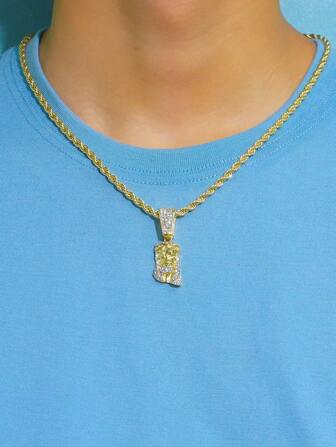 1PC JESUS Pendant Necklace Match 4mm Rope Chain Shiny Ideal For Vacation,Parties, And Daily Wear,As A Gift For Dating For Women Men