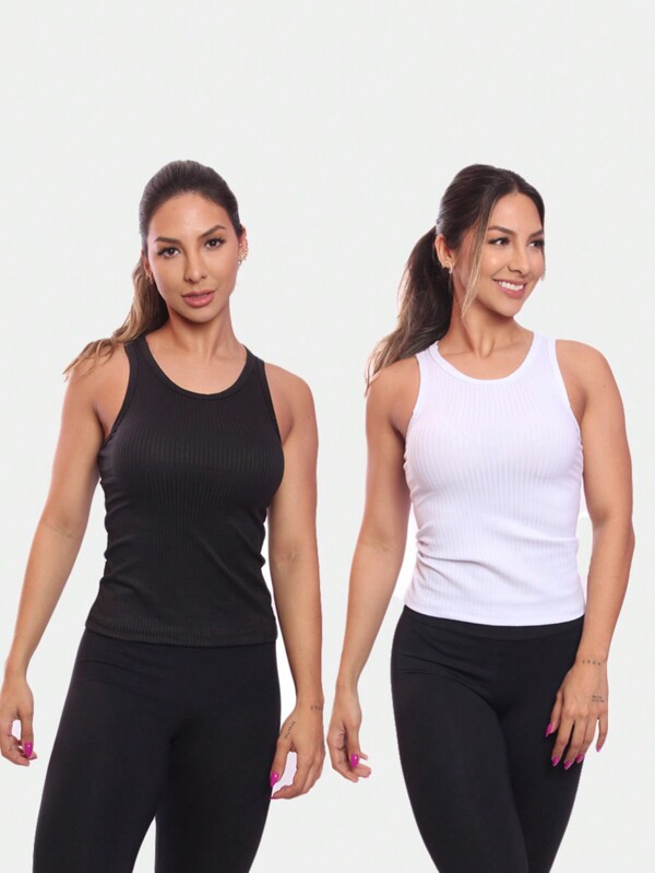 Kit 2 Regatas Nadador Canelada Feminina Lisa Blusa Blusinha Básica Treino Academia