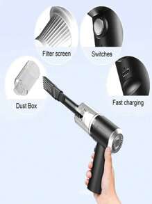 3 In 1 USB Rechargeable Mini Handheld Vacuum Cleaner, Powerful Suction For Home, Office, Car, Pet Hair - Black - View 6