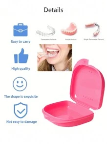 1pc Dental Orthodontic Retainer Denture Storage Case Box, Mouthguard ContainerStorage Bag - Pink - View 5