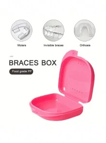 1pc Dental Orthodontic Retainer Denture Storage Case Box, Mouthguard ContainerStorage Bag - Pink - View 1