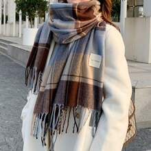 1pc Unisex Multicolor Plaid Scarf, Warm & Versatile, Suitable For Daily Use - Blue - View 1