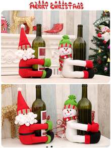 1pc Santa Claus & Snowman Wine Bottle Cover, Large Size Wine Bottle Decoration