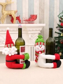 1pc Santa Claus & Snowman Wine Bottle Cover, Large Size Wine Bottle Decoration