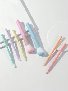 7pcs/Set Multicolor Macaron Makeup Brush Set, Including Powder Brush, Contour Brush, Blending Brush, Eyeshadow Brush And More, Ideal For Beauty Essentials