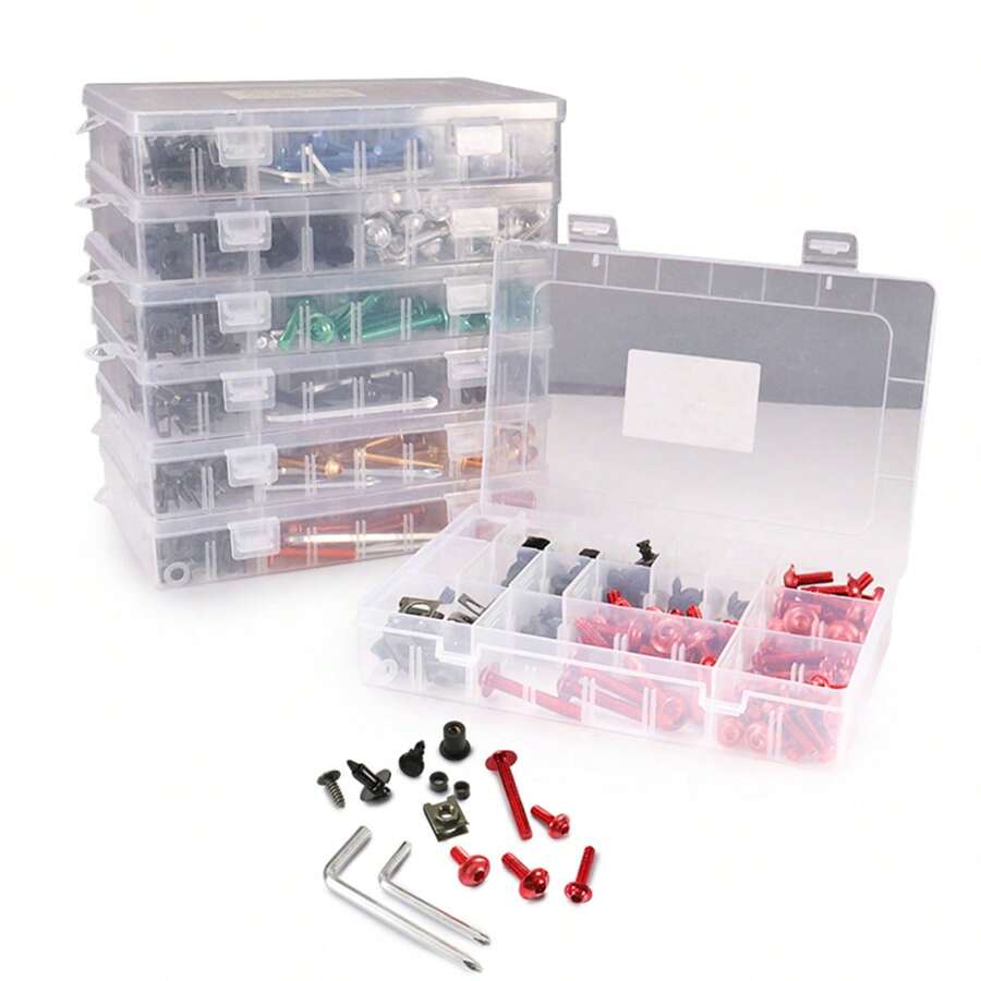 194入組通用機車m5 M6車身螺絲固定件套裝,適用於巡洋車、卡斯拉車、咖啡賽車、老派學院風、越野巡遊、摩托車等 - 紅色 - 查看 1