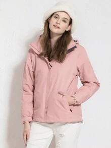 2 件/套女式可拆卸抓絨內襯防風保暖戶外登山夾克,粉色 - 粉色 - 查看 4