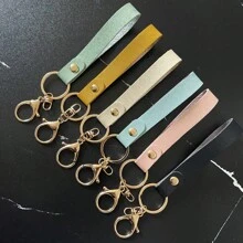 1pc Simple Leather (pu) Keychain, Unisex Car Key Chain Pendant, Backpack Accessory - Green - View 2