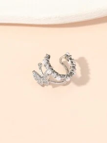 1個時尚精美的蝴蝶、立方氧化鋯和人造珍珠耳插夾耳環,獨特的設計和多功能風格,適合女性 - 銀色 - 查看 2