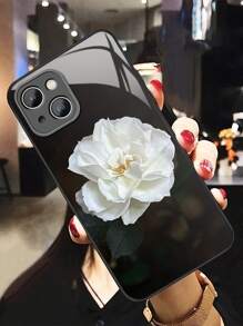Floral Flower Patterned Glass Phone Case Compatible With Apple & Compatible With Samsung,International Version, Not The Domestic Version - White - View 2
