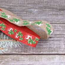 新風格圖案聖誕樹&小鹿亚麻緞帶禮品包裝絲帶(帶金屬絲) - 紅色 - 查看 4