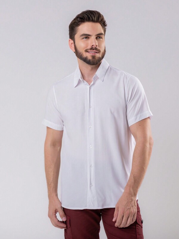 Manflnity Basics Homens 1 peca Camisa Solido Abotoar