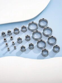 1pair Stainless Steel Color Detachable Double Flared Ear Tunnels Suitable For Women's Daily Wear