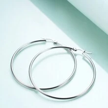 Xiacheng 1对不锈钢圆环耳环，适合女性/女孩佩戴，40毫米/50毫米，低过敏性耳环，可选尺寸：40毫米/50毫米不锈钢圆环耳环 - 銀色 - 查看 2