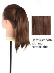 Tóc giả đuôi ngựa kẹp tổng hợp, tóc giả ngắn thẳng tự nhiên, tóc giả buộc đuôi ngựa màu đen/nâu cho nữ - Light Brown - Xem 3