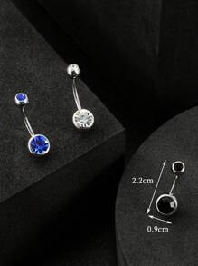 3pcs Simple Style Stainless Steel & Rhinestone Navel Rings For Men, Birthday Gift - Multicolor - View 3