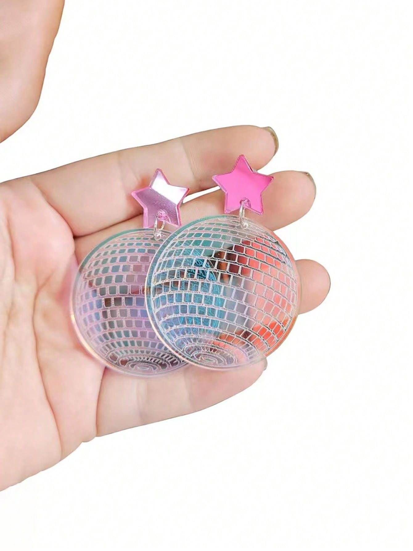 2pcs exaggerated creative retro acrylic disco ball earrings mirror