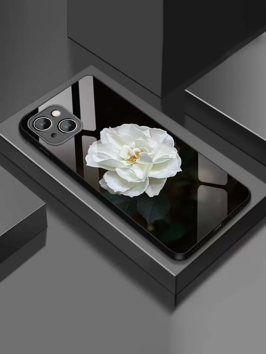 Floral Flower Patterned Glass Phone Case Compatible With Apple & Compatible With Samsung,International Version, Not The Domestic Version - White - View 1