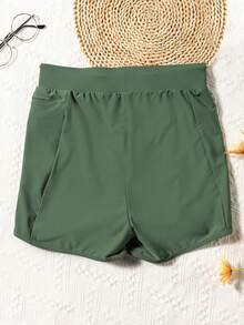 Green Swim Board Shorts with Pockets Beach Shorts for Women